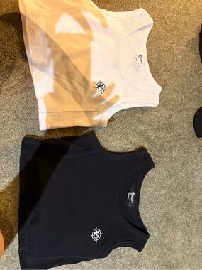 Ribbed Cropped Tank Top Duo — White & Black